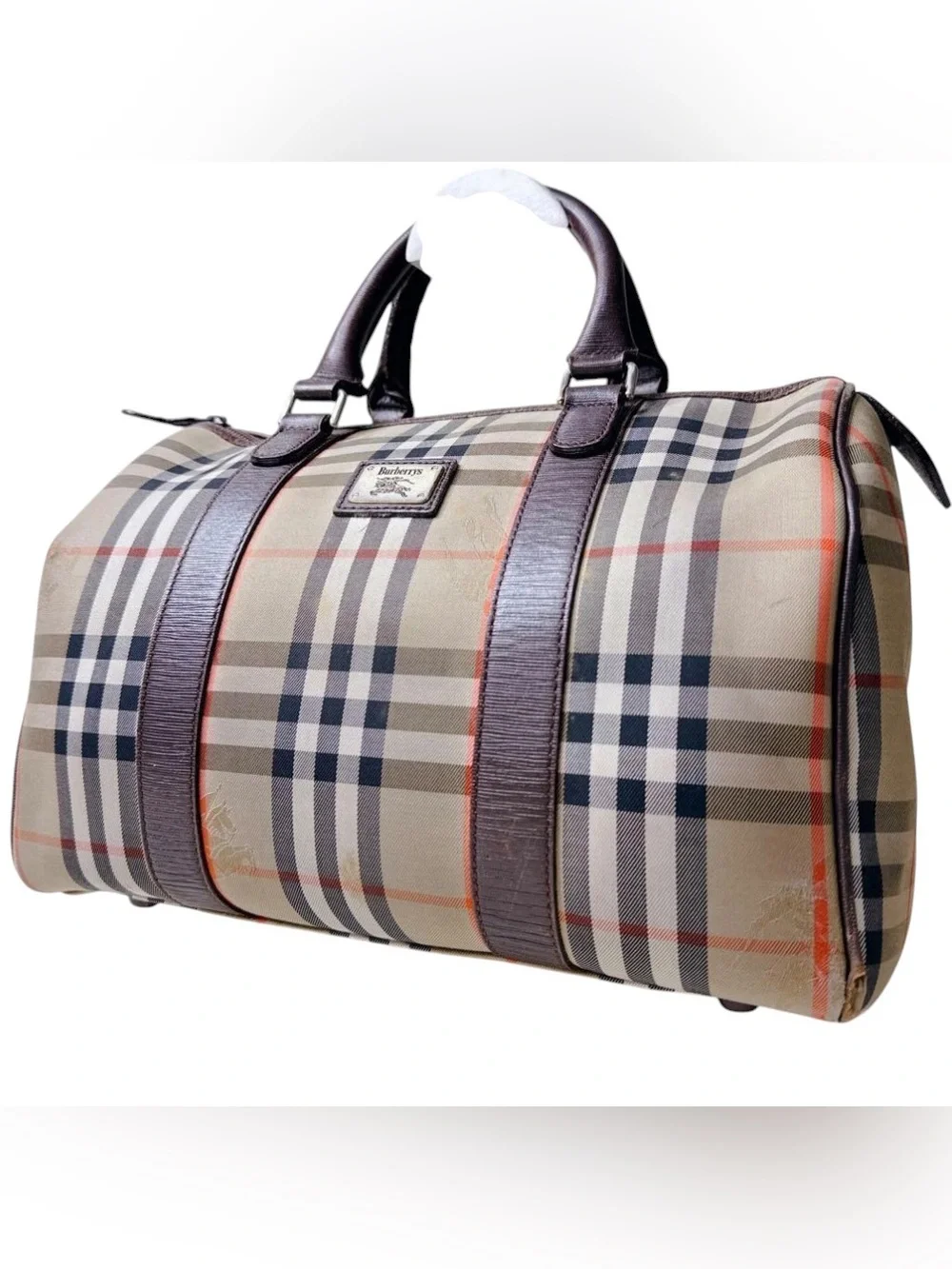 Burberry Haymarket Nova Check Top Handle Boston Travel Tote Carry All Purse Bag